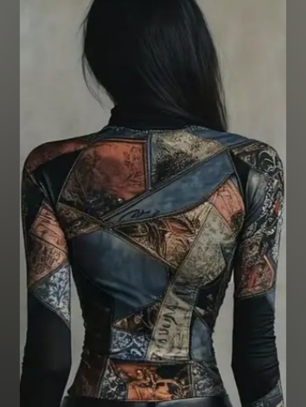 NEW Printed Collage Long Sleeve Slim-Fit Top Large - Picture 4 of 8